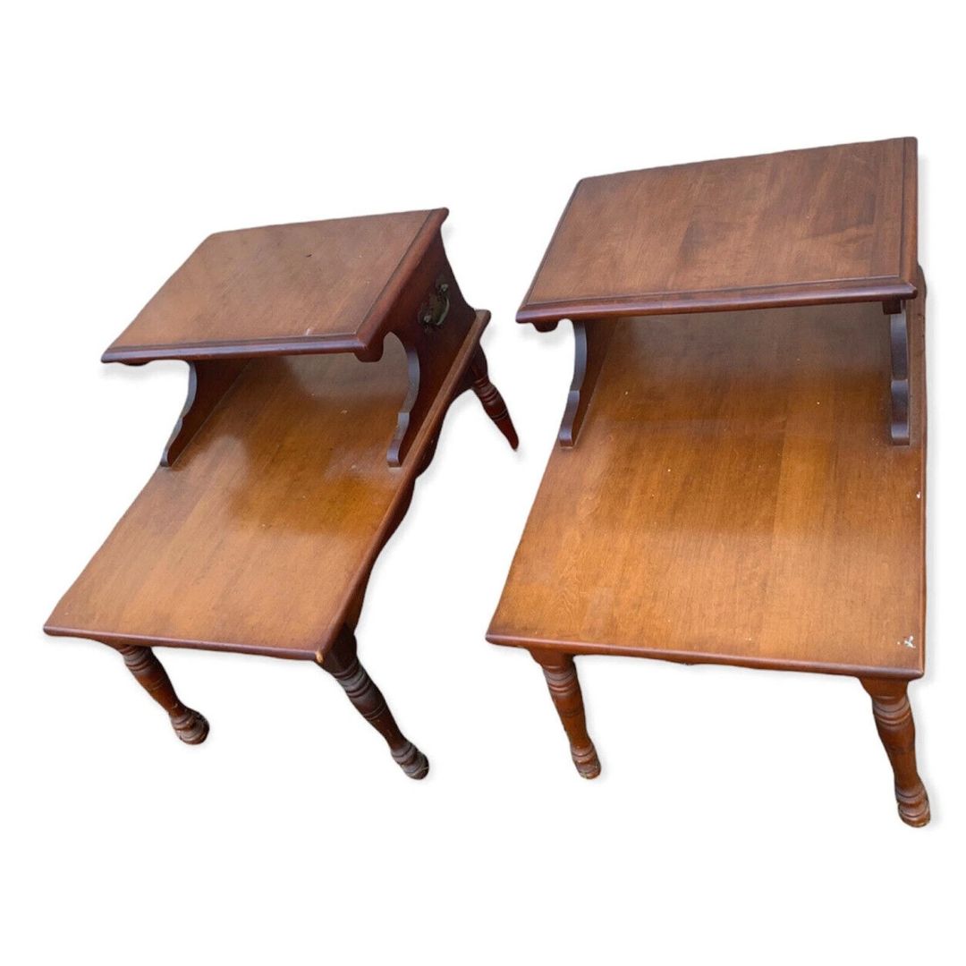 Vintage Set of 2 Heywood-Wakefield Step End Tables Old Colony Line Cinnamon