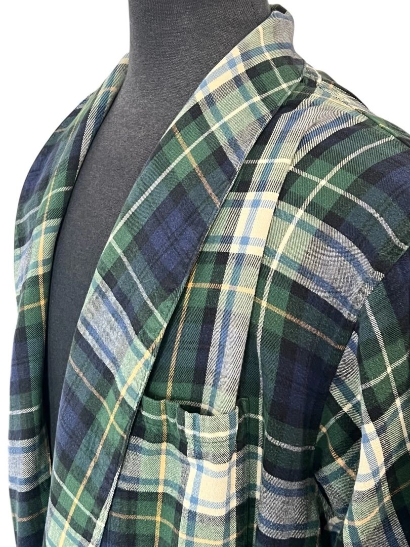 Small Vintage LL Bean Flannel Bathrobe Cotton Plaid Mens Belted Pockets