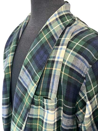 Small Vintage LL Bean Flannel Bathrobe Cotton Plaid Mens Belted Pockets