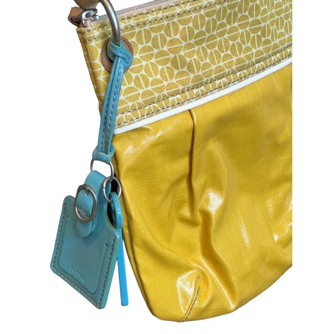 Fossil Key Per Golden Yellow Coated Canvas Crossbody Shoulder Bag Purse