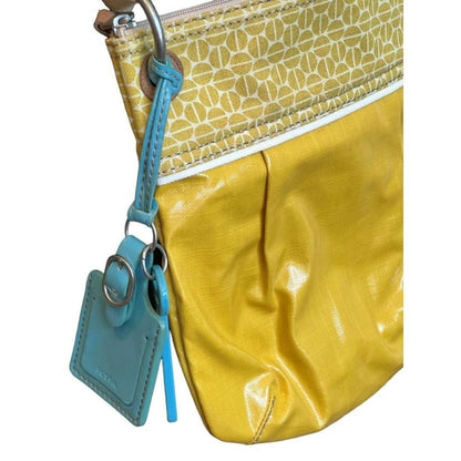 Fossil Key Per Golden Yellow Coated Canvas Crossbody Shoulder Bag Purse