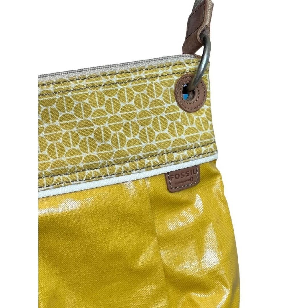 Fossil Key Per Golden Yellow Coated Canvas Crossbody Shoulder Bag Purse