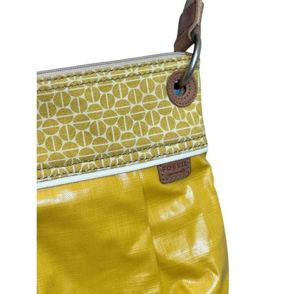 Fossil Key Per Golden Yellow Coated Canvas Crossbody Shoulder Bag Purse