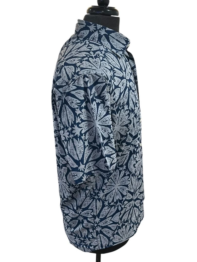 Medium Peter Millar Collection Hawaiian Button Up Shirt Blue Gray Mens 100% Cotton