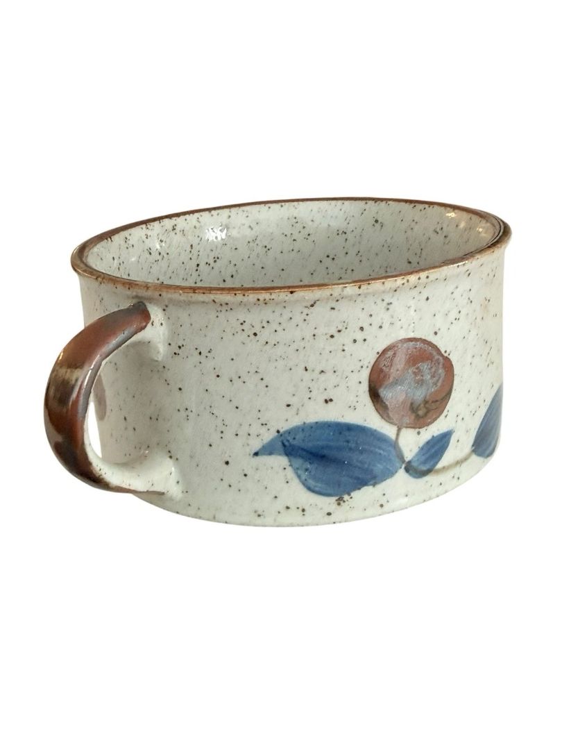 Vintage Otagiri 4.5" Soup Mug With Handle Blue Brown Floral JAPAN Speckled