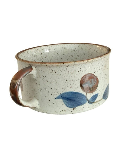 Vintage Otagiri 4.5" Soup Mug With Handle Blue Brown Floral JAPAN Speckled