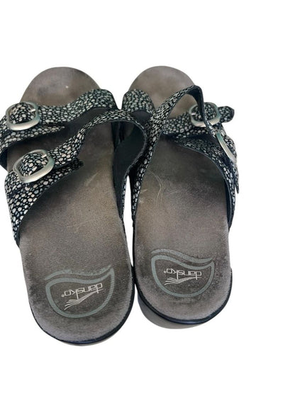Size 38 (US 8) Dansko Womens Sophie Sandals Clogs Double Strap Black Shagreen