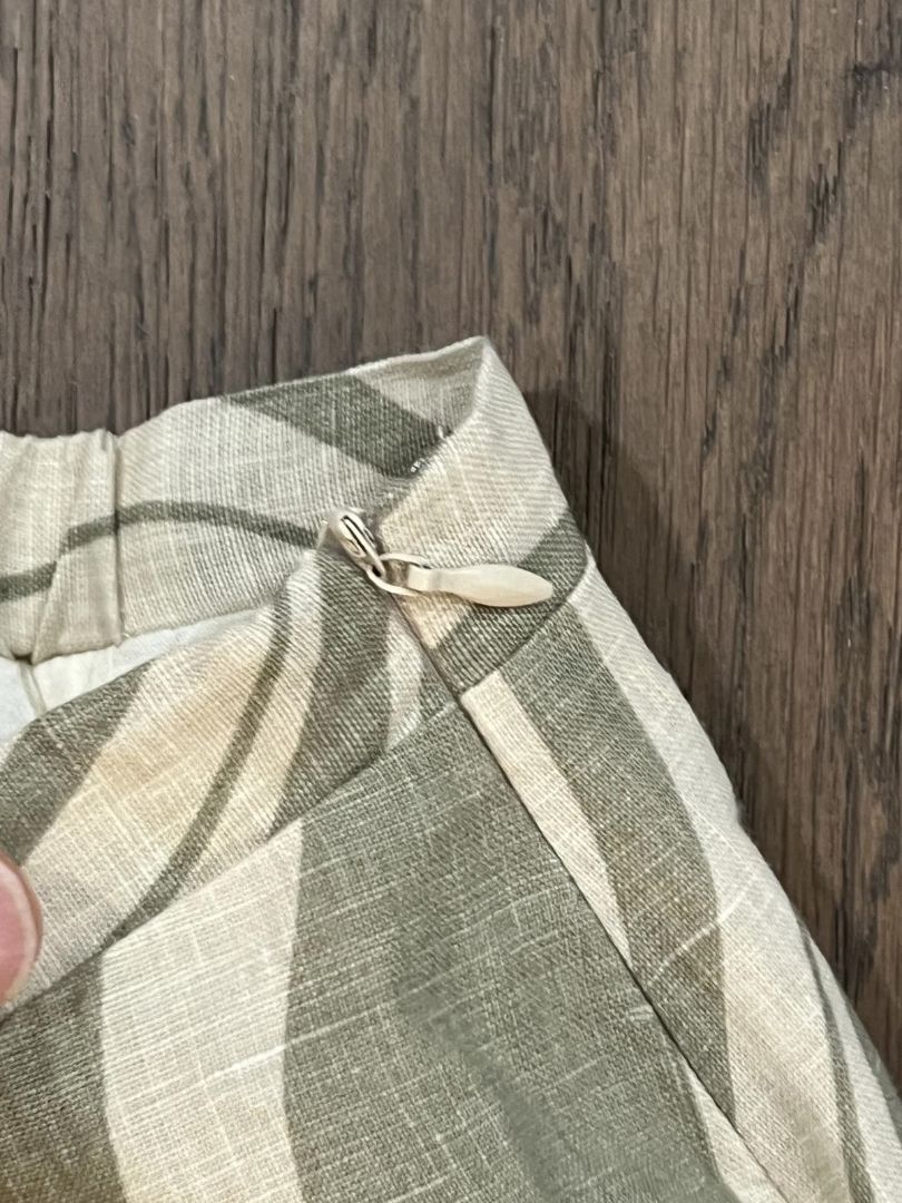 Size 6 Dissh Green Taupe Wave Linen Skirt Side Zip Midi