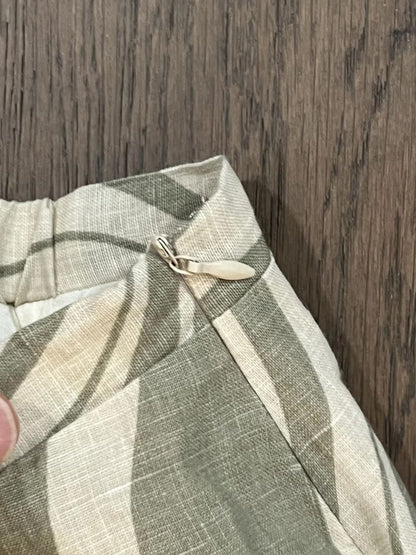 Size 6 Dissh Green Taupe Wave Linen Skirt Side Zip Midi