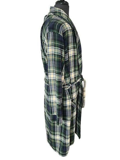 Small Vintage LL Bean Flannel Bathrobe Cotton Plaid Mens Belted Pockets