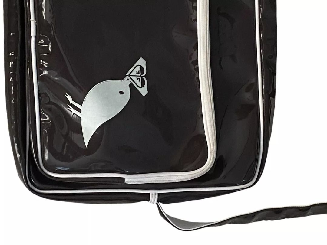 Roxy Patent Vinyl Travel Bag Computer 90s Y2K Limited Edition Brown White