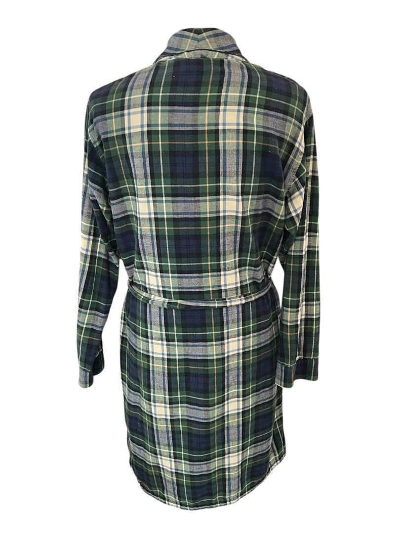 Small Vintage LL Bean Flannel Bathrobe Cotton Plaid Mens Belted Pockets