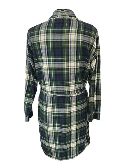 Small Vintage LL Bean Flannel Bathrobe Cotton Plaid Mens Belted Pockets