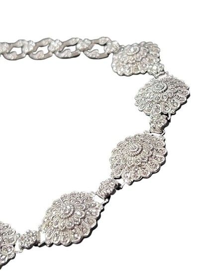 Sterling Silver Round Marcasite Statement Necklace Evening Formal 16”