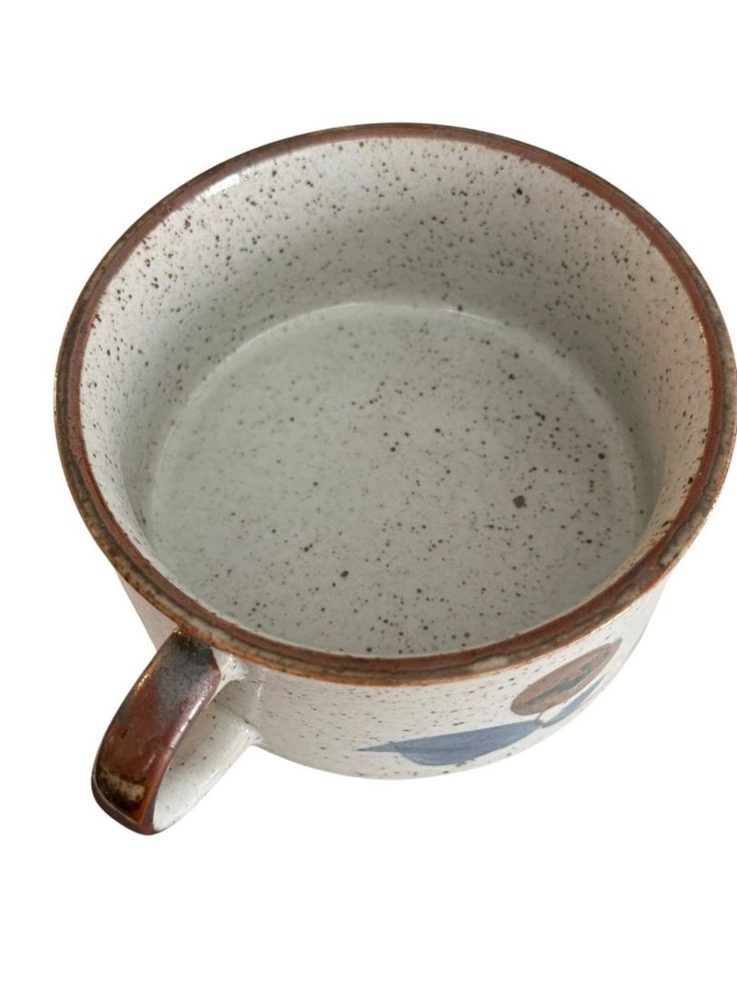 Vintage Otagiri 4.5" Soup Mug With Handle Blue Brown Floral JAPAN Speckled