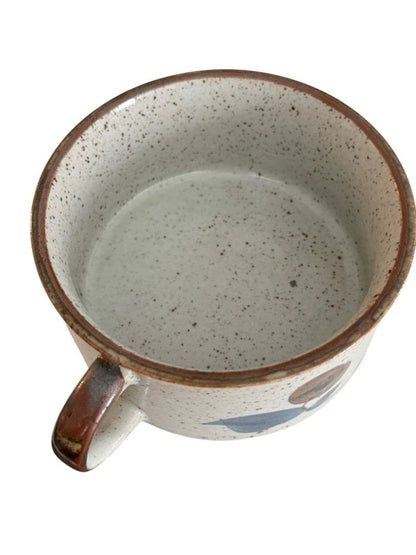 Vintage Otagiri 4.5" Soup Mug With Handle Blue Brown Floral JAPAN Speckled