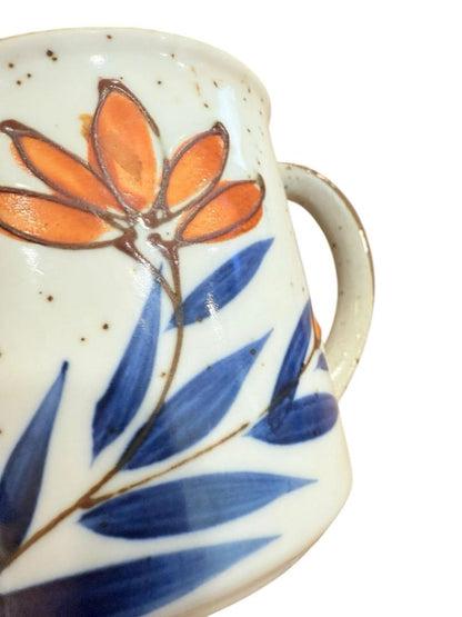 Vintage Speckled Stoneware Otagiri Style Mug Small Blue Flowers