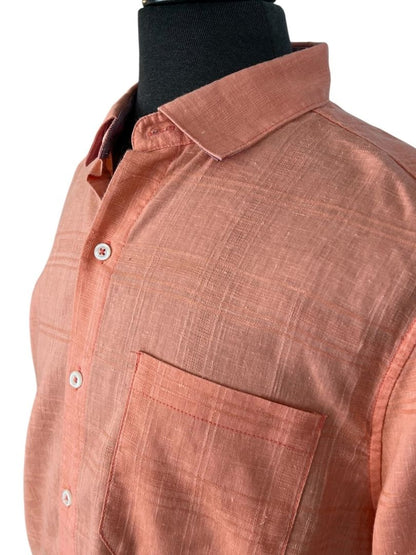 Medium Tommy Bahama New Mens Costa Tautira Passion Peach Stretch Linen Shirt