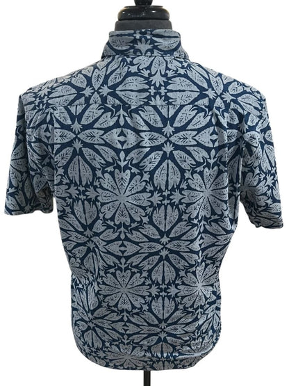 Medium Peter Millar Collection Hawaiian Button Up Shirt Blue Gray Mens 100% Cotton