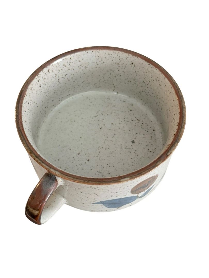 Vintage Otagiri 4.5" Soup Mug With Handle Blue Brown Floral JAPAN Speckled