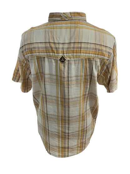 Size XL prAna Holstad Shirt Mens Yellow Plaid Short Sleeve Snap Western