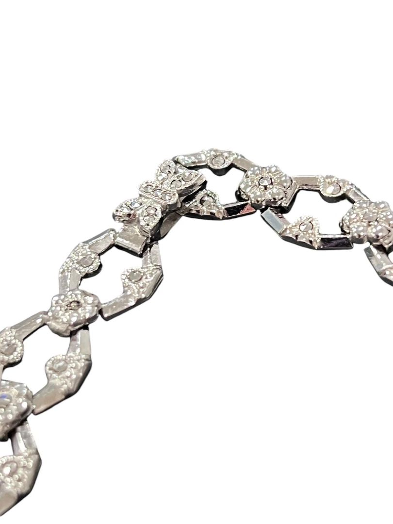 Sterling Silver Round Marcasite Statement Necklace Evening Formal 16”