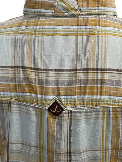 Size XL prAna Holstad Shirt Mens Yellow Plaid Short Sleeve Snap Western