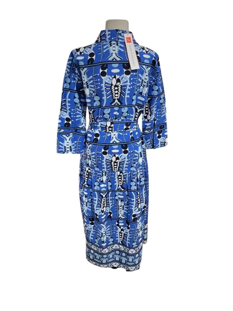Size XXL Jude Connally Sutton Stretch  New Poplin Tie Waist Button Front Dress