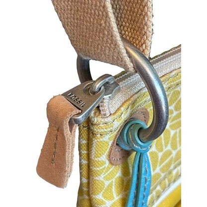 Fossil Key Per Golden Yellow Coated Canvas Crossbody Shoulder Bag Purse