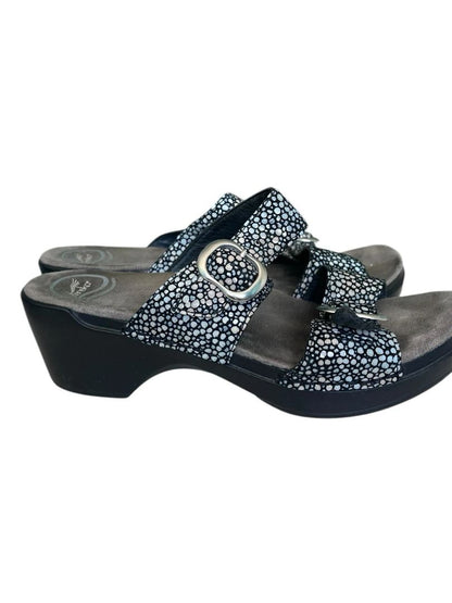 Size 38 (US 8) Dansko Womens Sophie Sandals Clogs Double Strap Black Shagreen