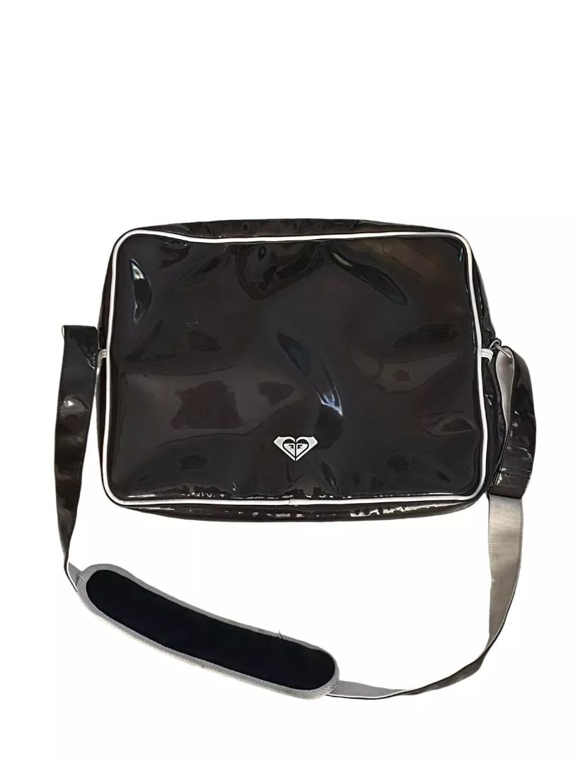 Roxy Patent Vinyl Travel Bag Computer 90s Y2K Limited Edition Brown White