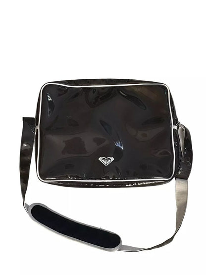 Roxy Patent Vinyl Travel Bag Computer 90s Y2K Limited Edition Brown White