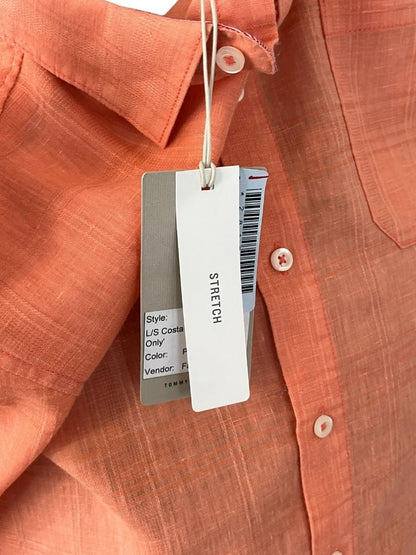 Medium Tommy Bahama New Mens Costa Tautira Passion Peach Stretch Linen Shirt