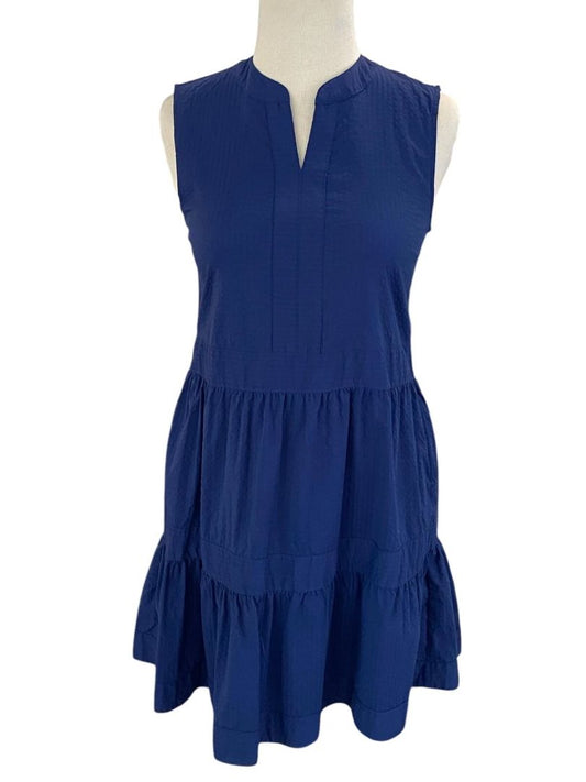 Large Vineyard Vines Performance Women's Dress Size Navy Blue Seersucker V-Neck