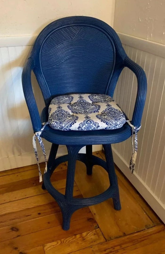 Vintage ReFab Swivel Counter Height Chair and Cushion Bright Navy Blue Bentwood