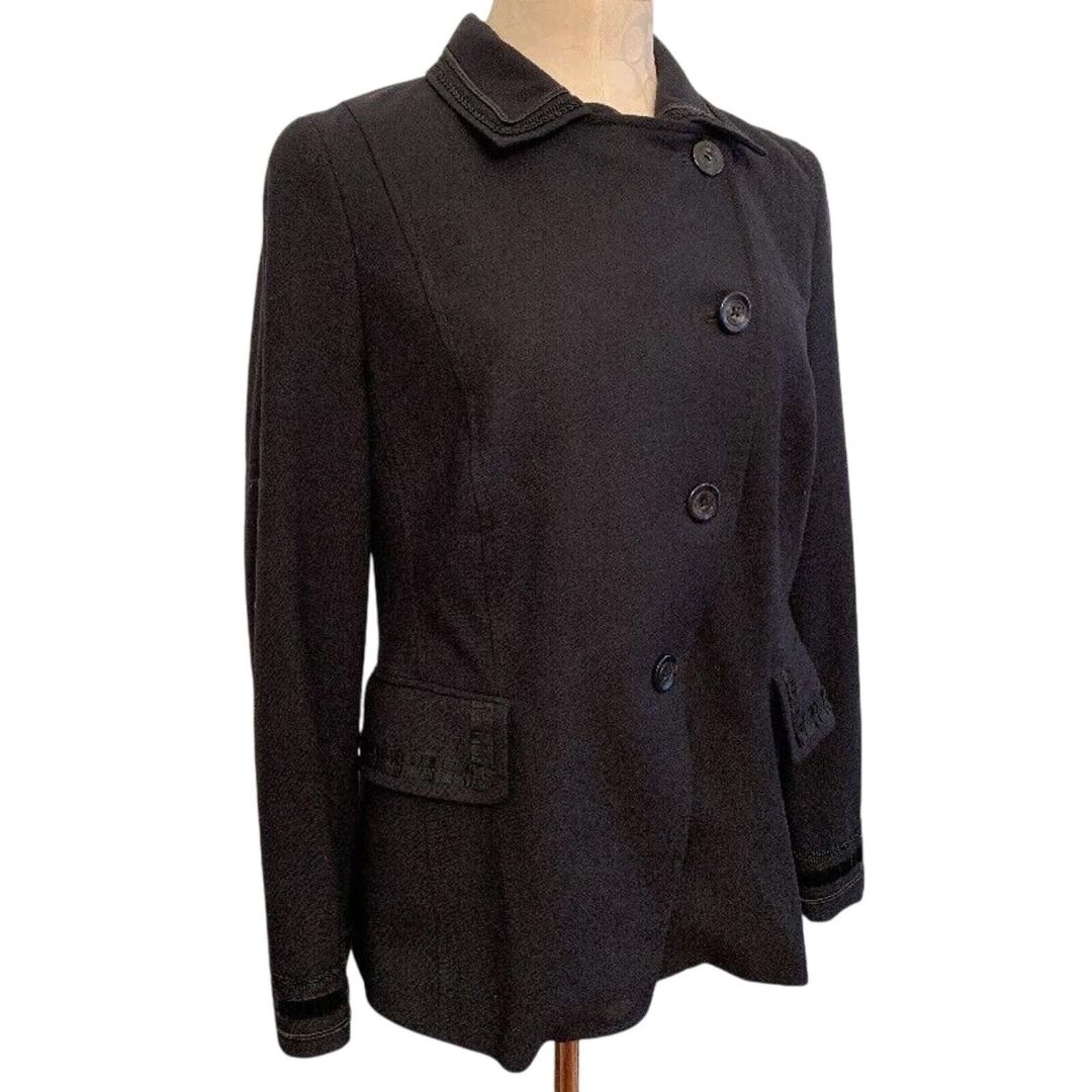 Size 44 (12) Feraud Black Womens Blazer Jacket with Braided Trim Vintage