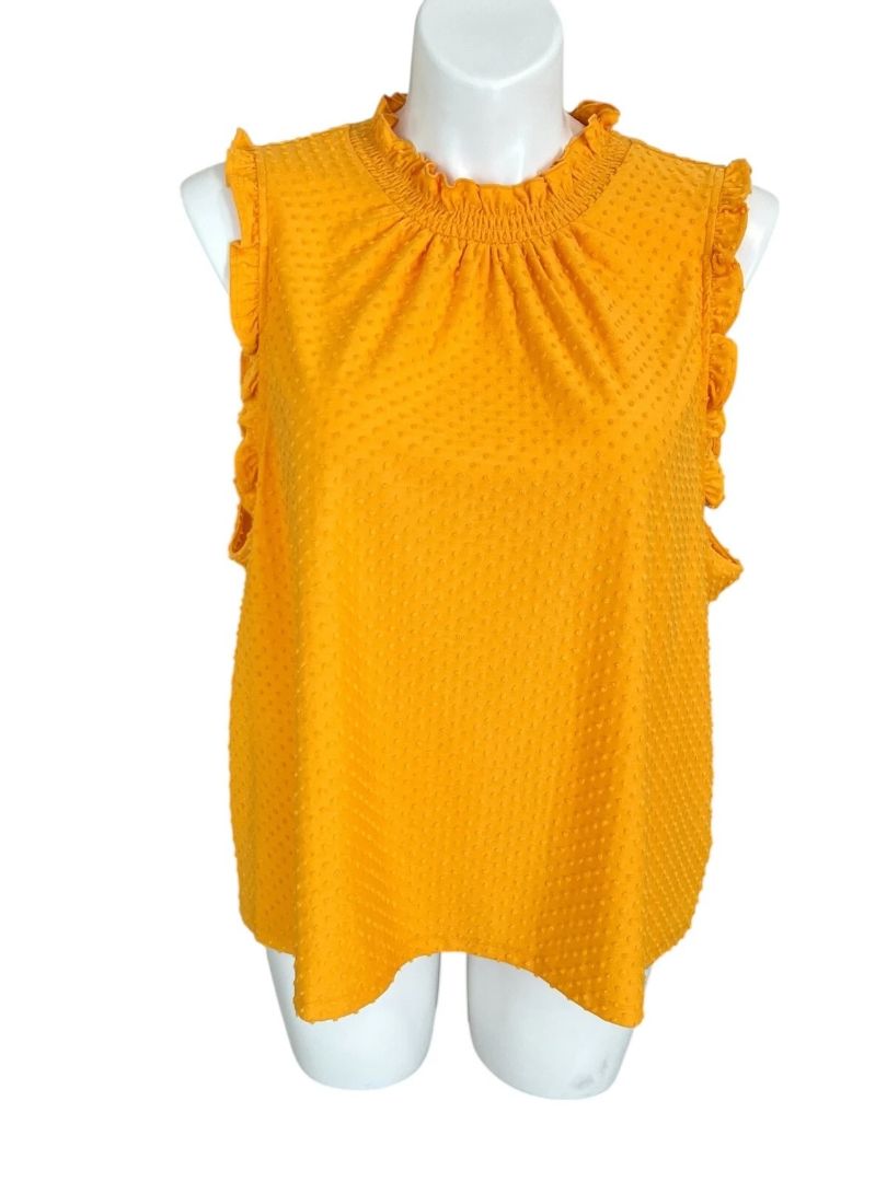 Size 3X J.Crew Womens Yellow Gold Swiss Dot Ruffle Tank AY263