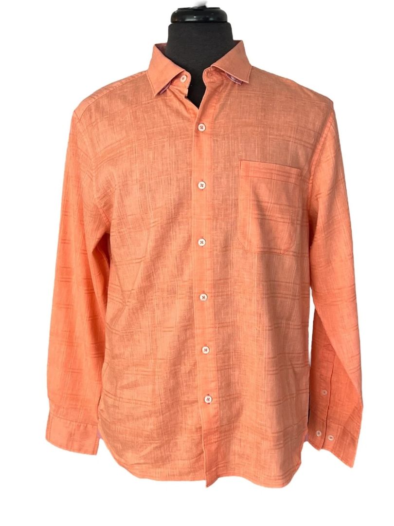 Medium Tommy Bahama New Mens Costa Tautira Passion Peach Stretch Linen Shirt