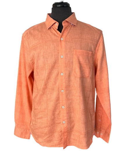 Medium Tommy Bahama New Mens Costa Tautira Passion Peach Stretch Linen Shirt