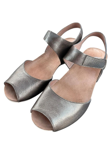 Size 37 (US 6.5) Dansko Womens Vera Sandals Gold Metallic Leather Wedge Heel Shoes