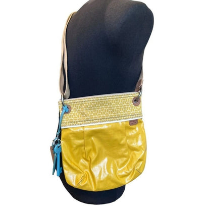 Fossil Key Per Golden Yellow Coated Canvas Crossbody Shoulder Bag Purse