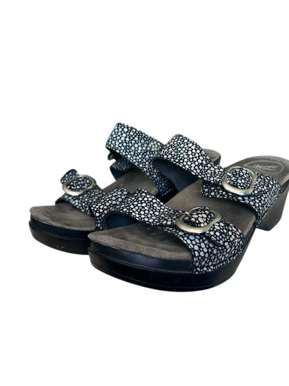 Size 38 (US 8) Dansko Womens Sophie Sandals Clogs Double Strap Black Shagreen