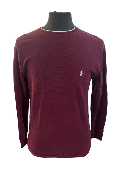 Large Polo Ralph Lauren Burgundy Long Sleeve Crewneck Thermal Mens Pony Logo
