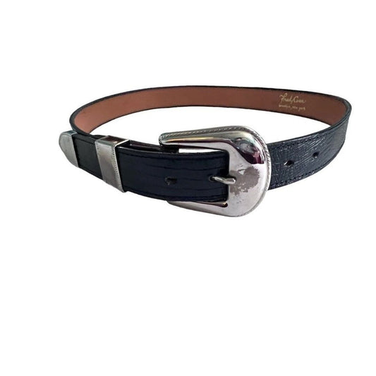 Medium Fred Coen Navy Blue Snakeskin Embossed Leather Western Belt Womens