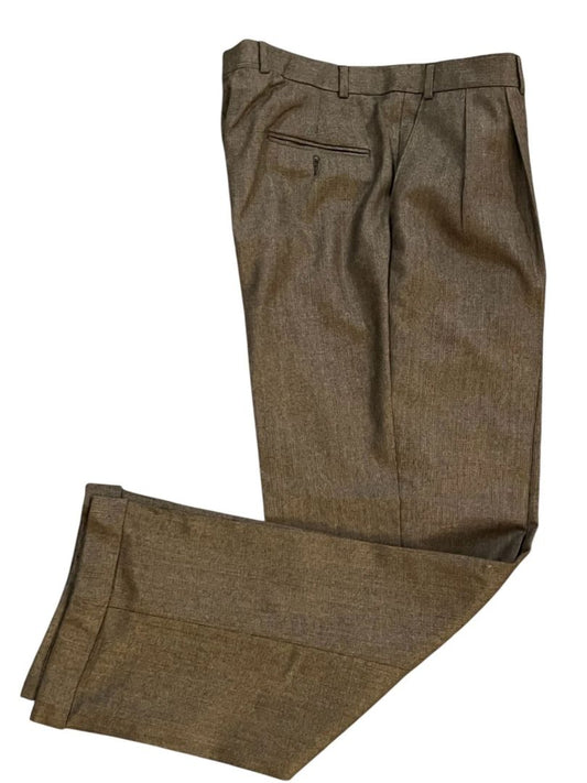 36 x 32 Lauren Ralph Lauren Mens PantsBrown Wool Check Dress Slacks Vintage Pleated Cuffed