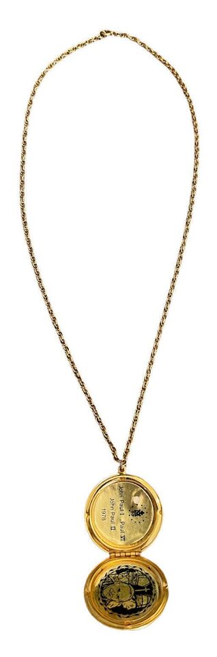 24" John Paul I Paul VI John Paul II 1978 Locket Goldtone Chain Necklace