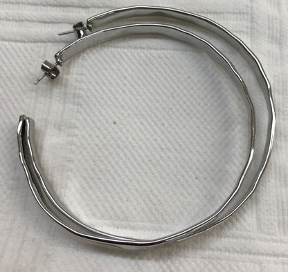 J.Crew Silvertone Post Pierced Oversize Hoops 2 3/4" Hoop Wavy Edges