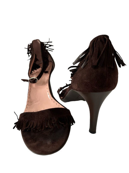 8.5 (Eur 39) Fornarina Brown Suede Tassled Sandal Pumps Heels