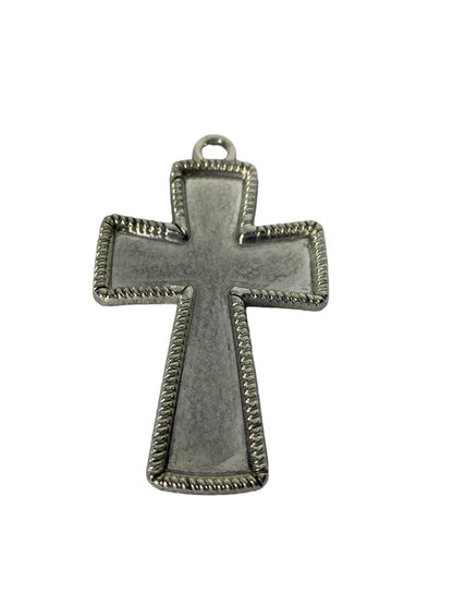 Silvertone Statement Pendant 2 3/4" Cross Textured Dimensional