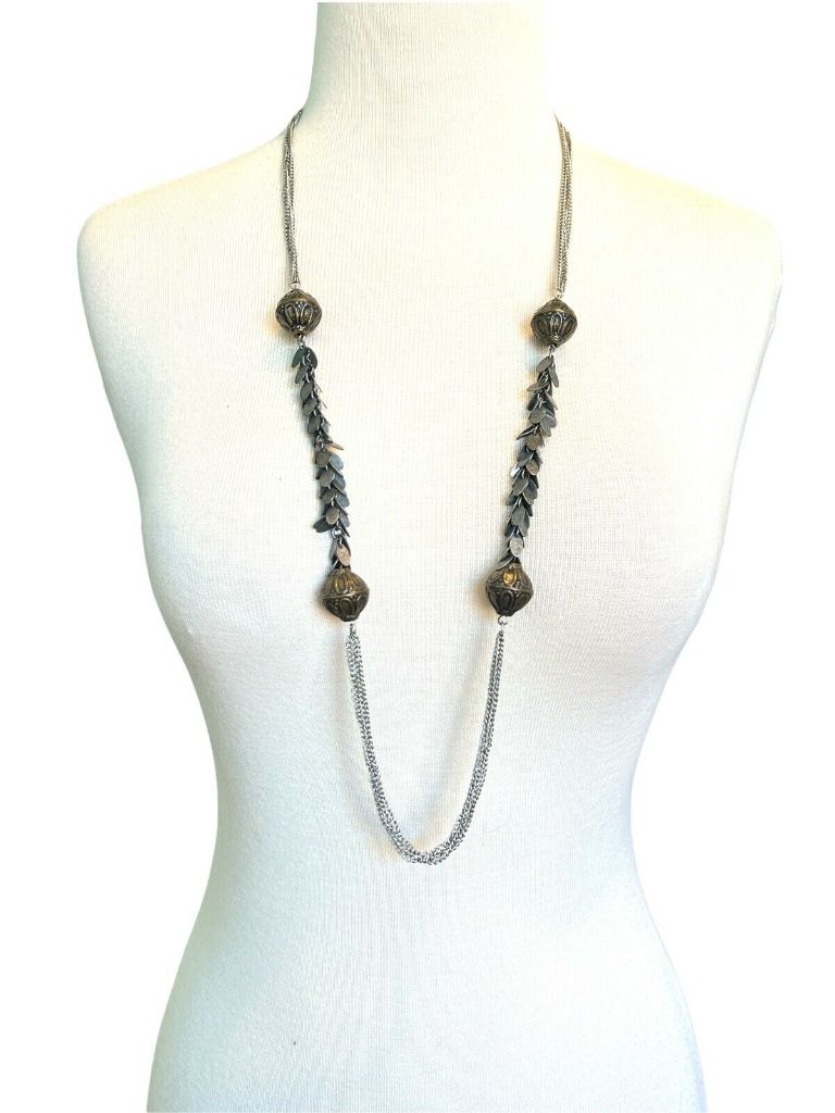 Mixed Metal Artsy Bohemian Long Beaded Chain Necklace